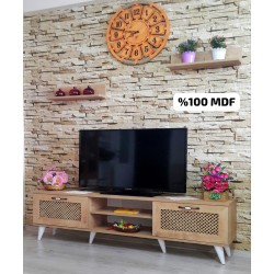 Mobilya Sepeti (Ms 55) Mdf Tv Ünitesi Dolabı,Raflı,Seperatörlü Meşe